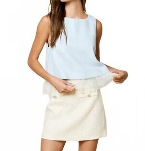 NEW LALAVON contrast sheer ruffled tier hem top in light blue